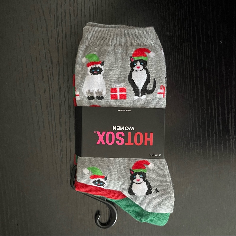 Holiday cat socks - new - 2 pair - Christmas - HotSox hot socks